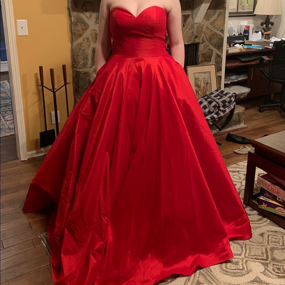 Big Red Princess Prom Gown with Pockets